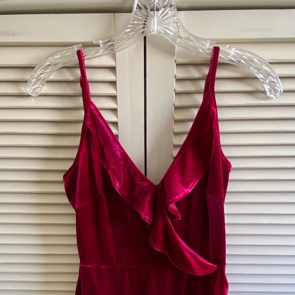 Red Velvet Ruffle Mini Dress - Picture 4 of 6